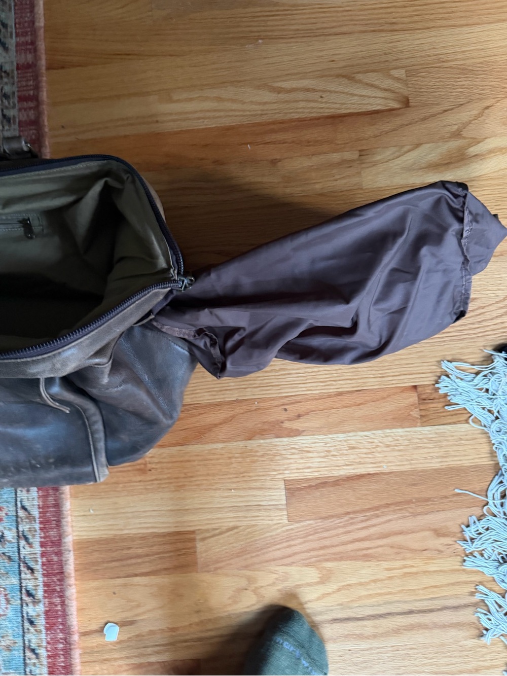 L.L. Bean Brown Leather Travel Duffel Bag with Yellow Interior - Picture 14 of 15
